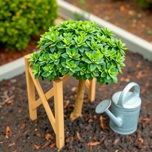 园林苗木移栽后支撑架设置优先于浇水